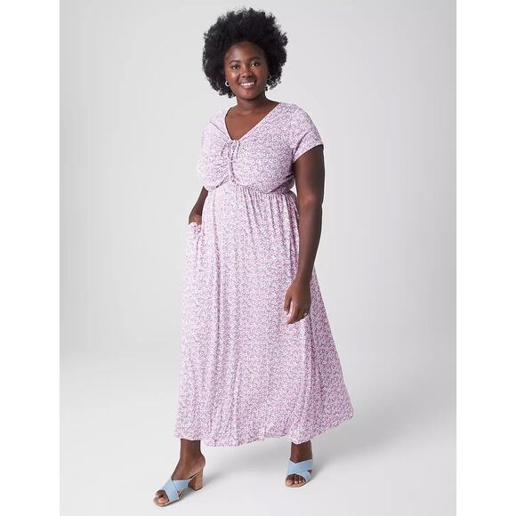 Lane Bryant Short Sleeve V Drawcord Neck Ruched Maxi Dress Women's Size 14/16 - Picture 1 of 12